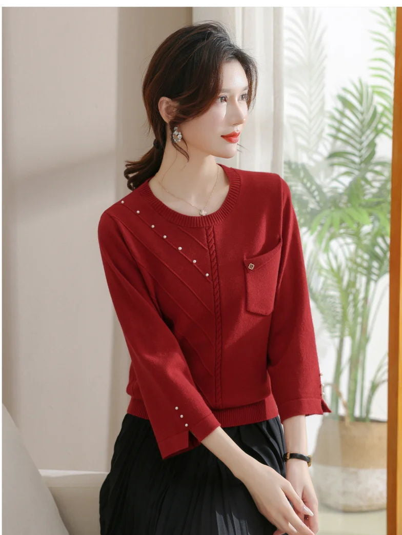 Pull léger en jacquard chic à perles