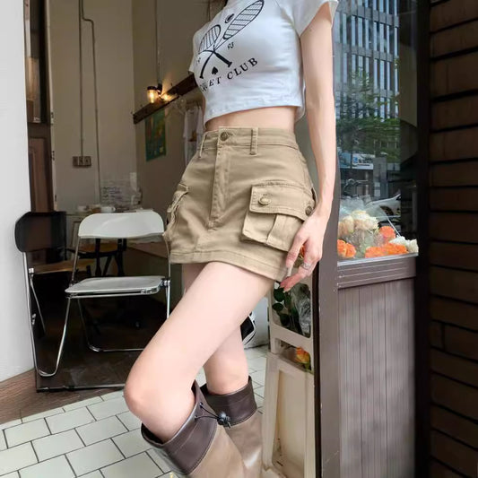 Khaki Cargo Pocket  Mini Skirt