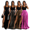 Matilda Metallic High-Slit Pleated Maxi Skirt