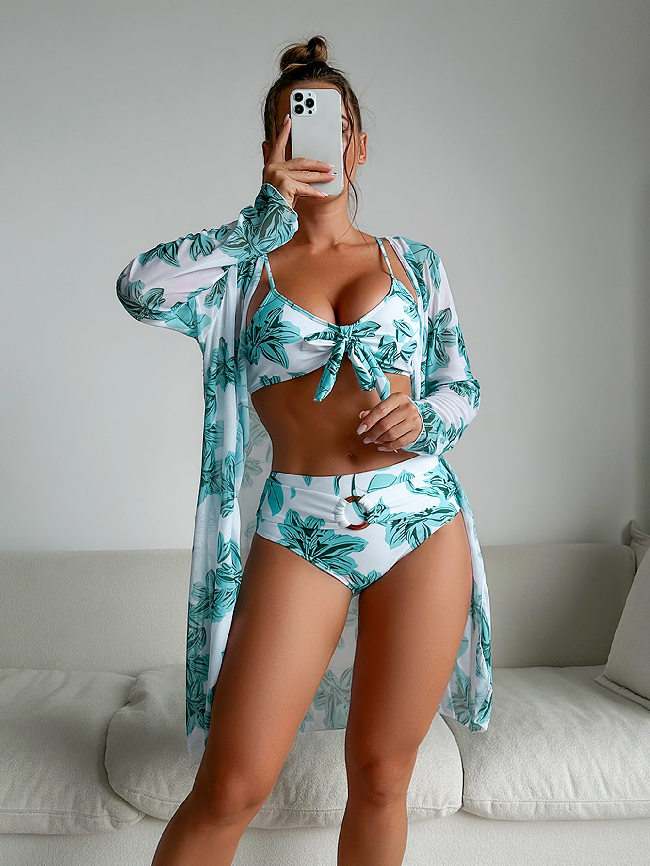 Fashion Multi-Color Printed Bikini Three-Piece Women’s Swimsuit Set