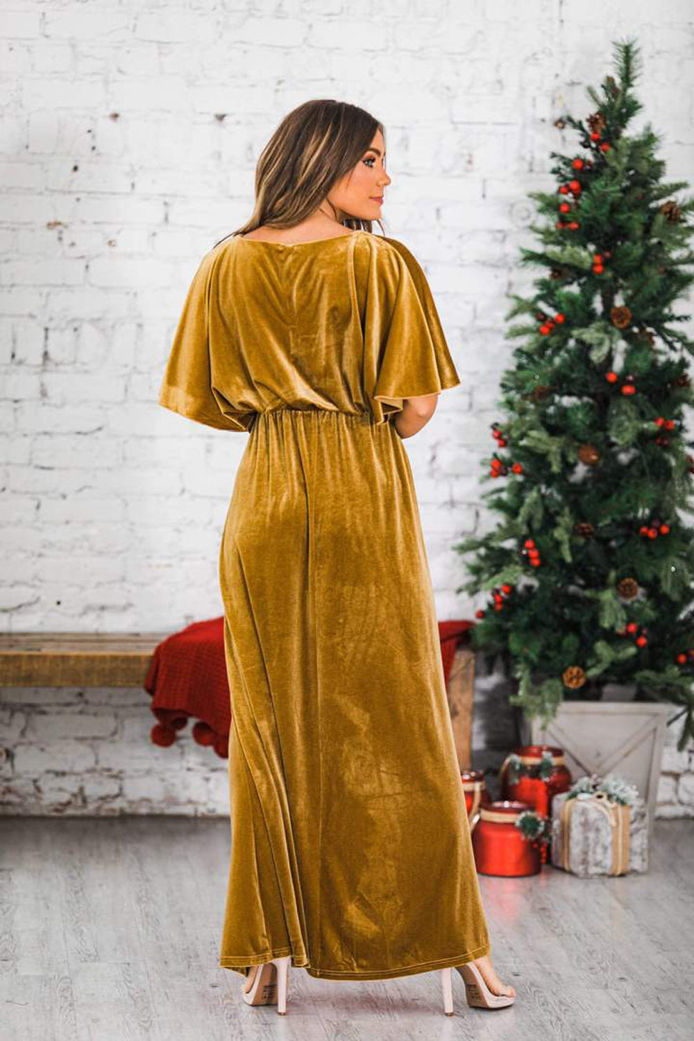 Robe fendue en velours Golden Hour