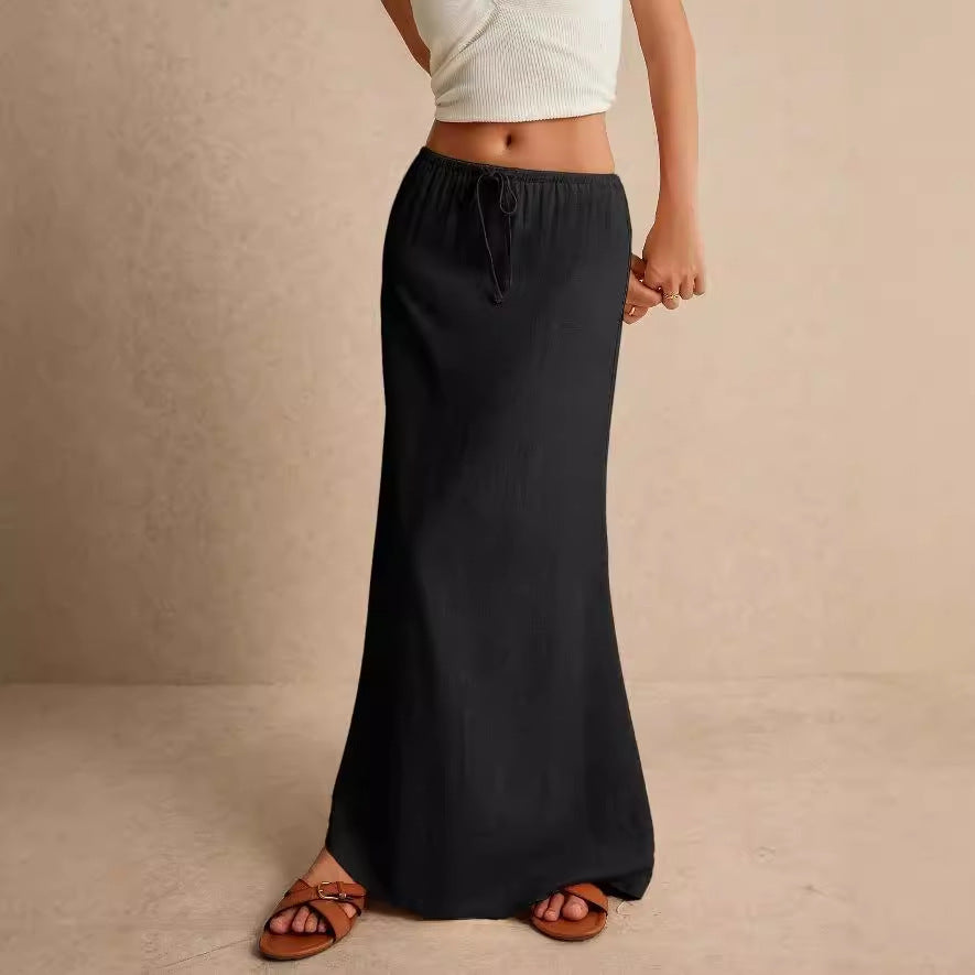 Casual Drawstring Maxi Skirt