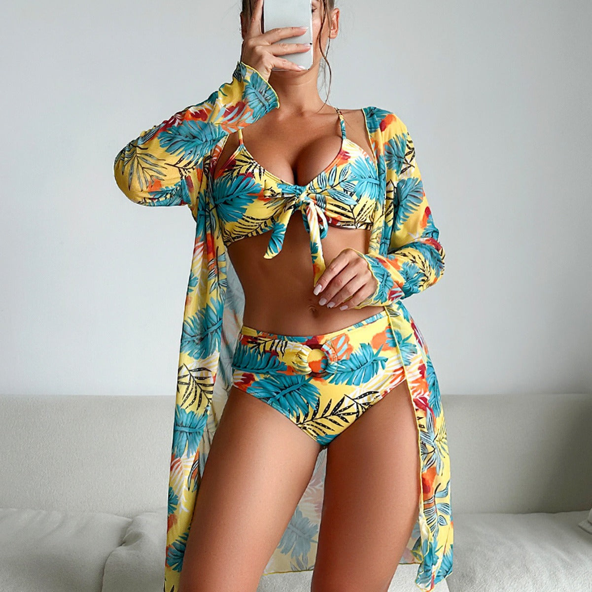 Fashion Multi-Color Printed Bikini Three-Piece Women’s Swimsuit Set