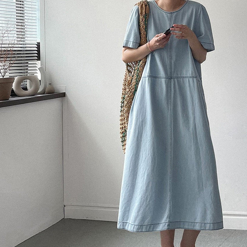 Lucia Retro Charm Princess Sleeve A-Line Denim Dress