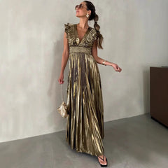 Robe d'été sexy plissée à col en V pour femme