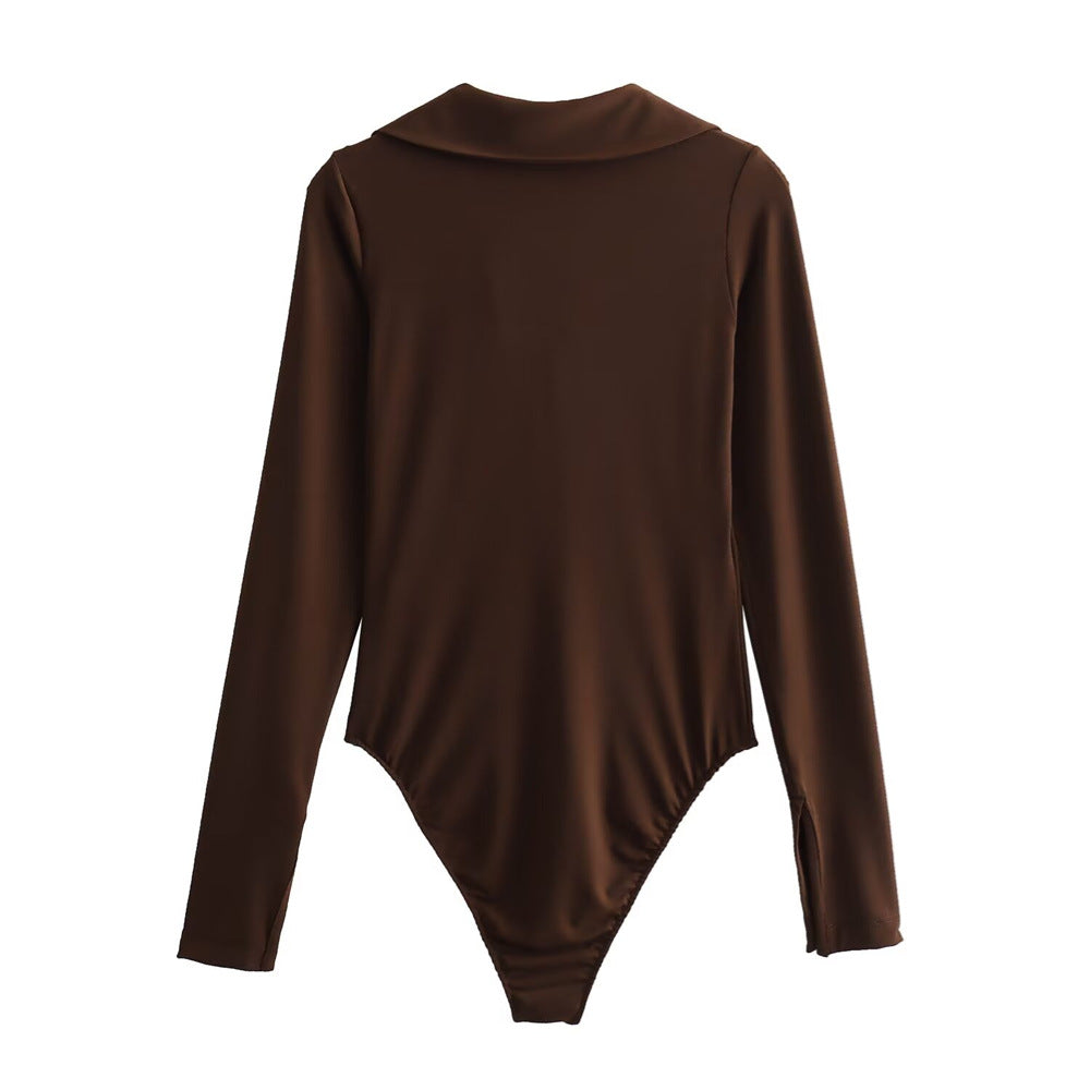 Chemise une pièce slim à col en V pour femme