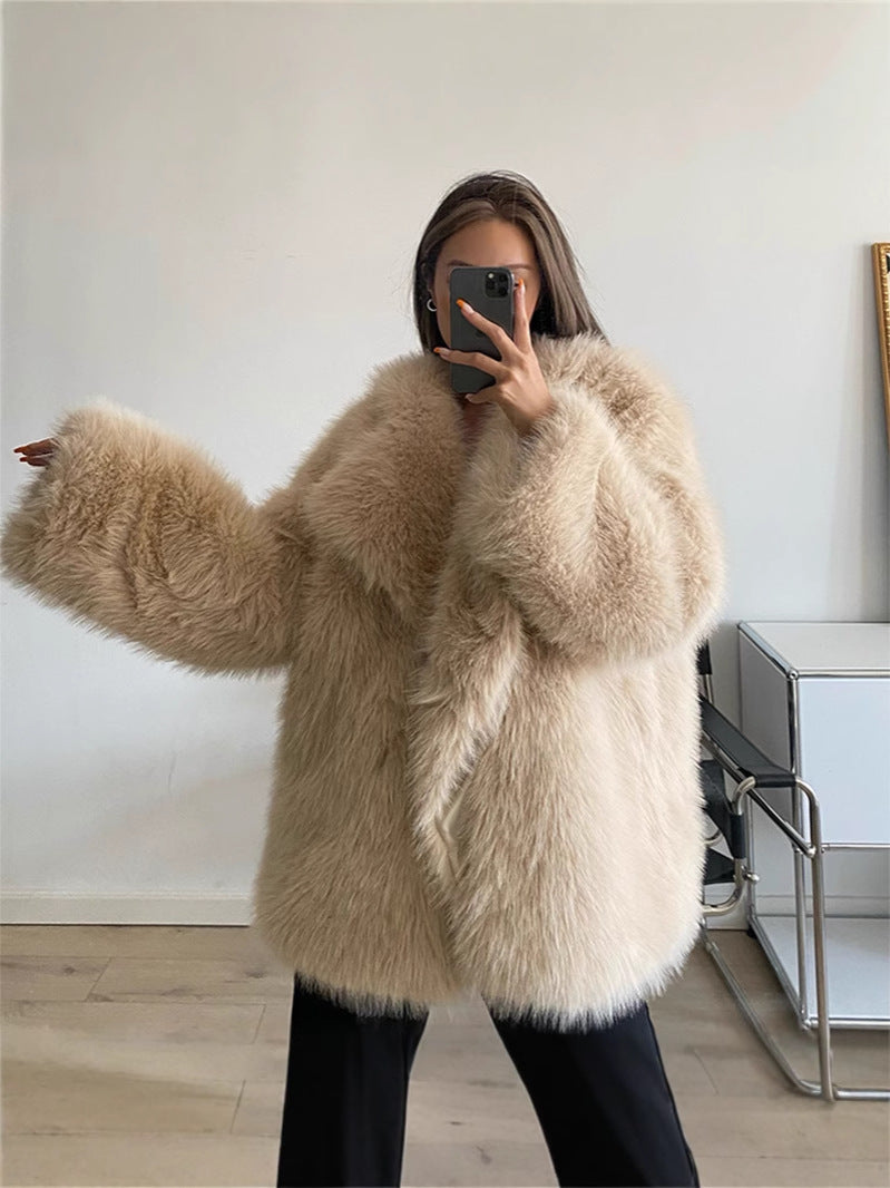 New Fox Hair Medium Length Suit Collar Fur Coat