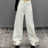 White Studded Wide-Leg Jeans