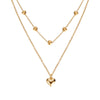 Double-Layer Heart Pendant Fine Chain Necklace for Women - Gold Color Multilayer Metal Fashion Jewelry