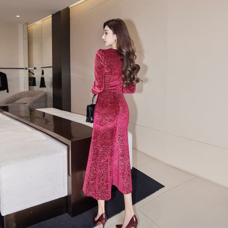 Midnight Majesty Velvet Fishtail Dress