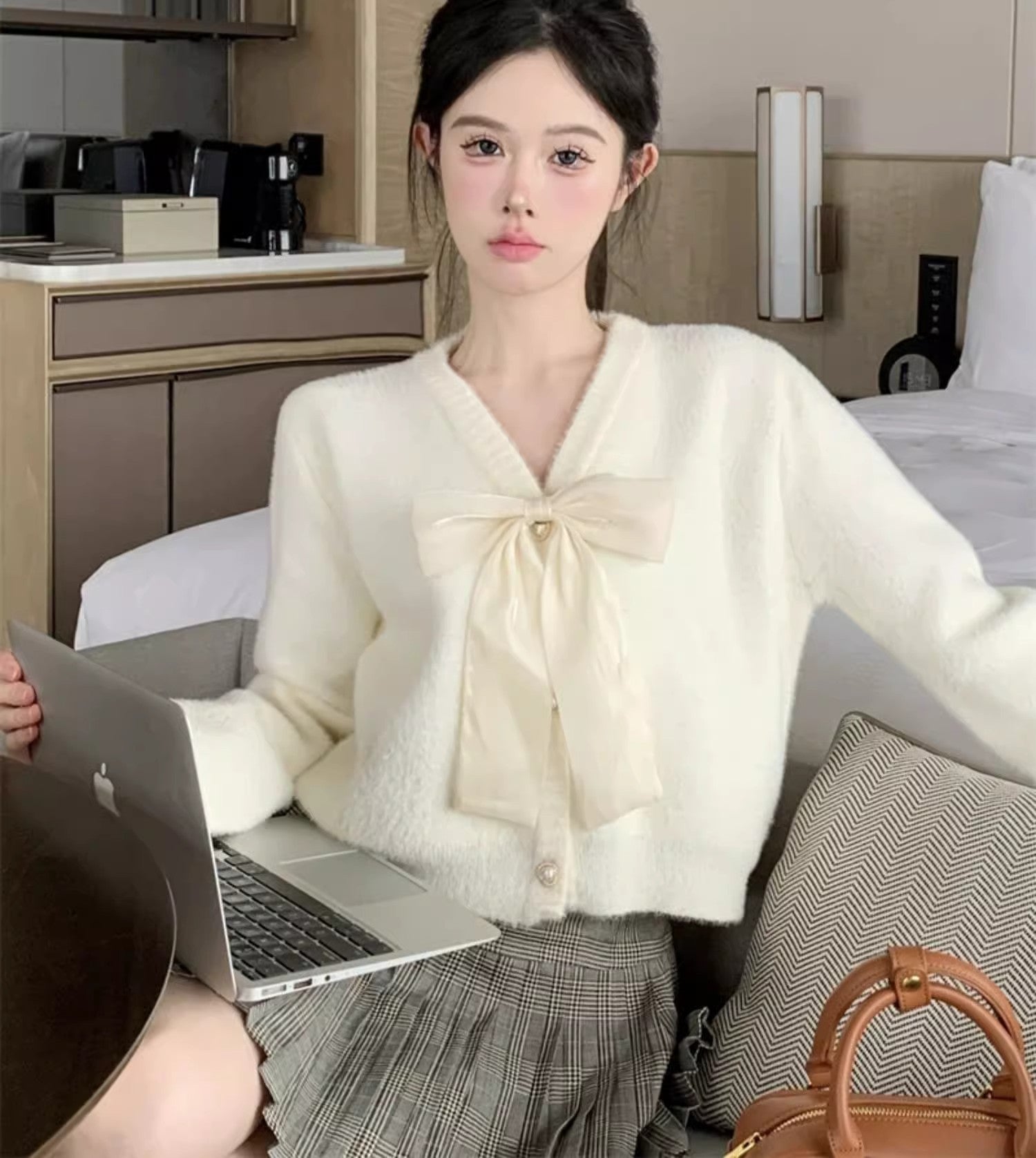 Blush Luxe – Faux Mink Bow Cardigan