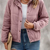 Veste courte en coton pour femme – Manteau à col roulé et manches longues