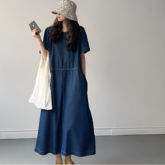 Lucia Retro Charm Prinzessinnenärmel A-Linien-Jeanskleid