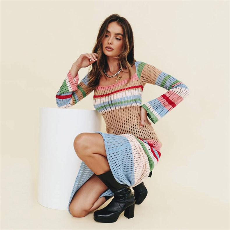 Robe en maille à découpes contrastées