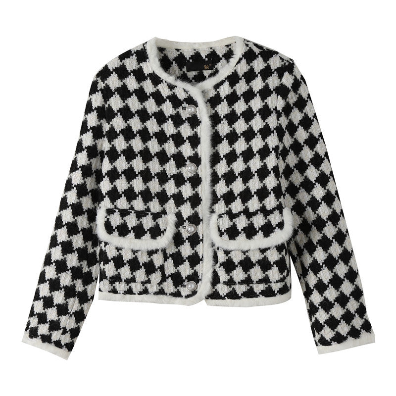 Kylie  Style Checkerboard Plaid Coat