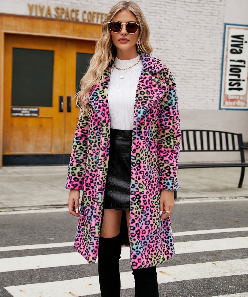 Foxy  Leopard Print Imitation Fur  Coat