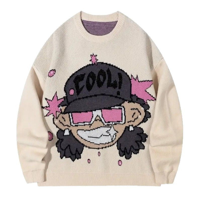 Pull jacquard à motif dessin animé pour femme 