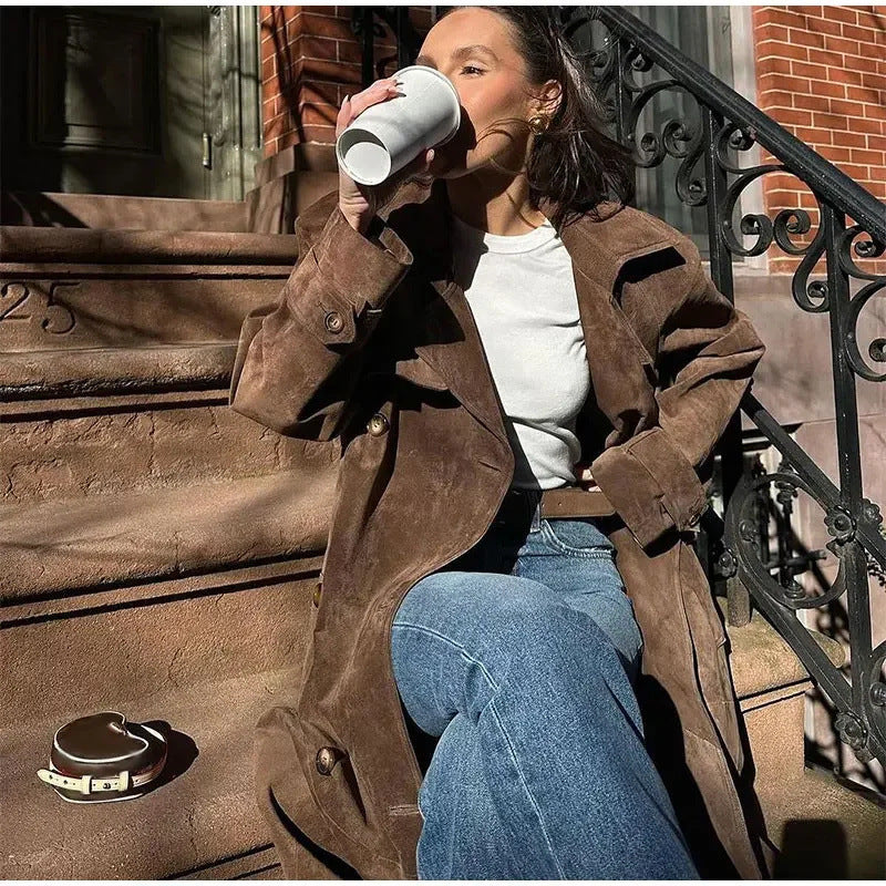 Challie  Vintage Suede Long Coat