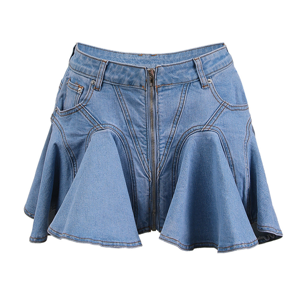 Claire Flared Denim Micro Mini Skirt