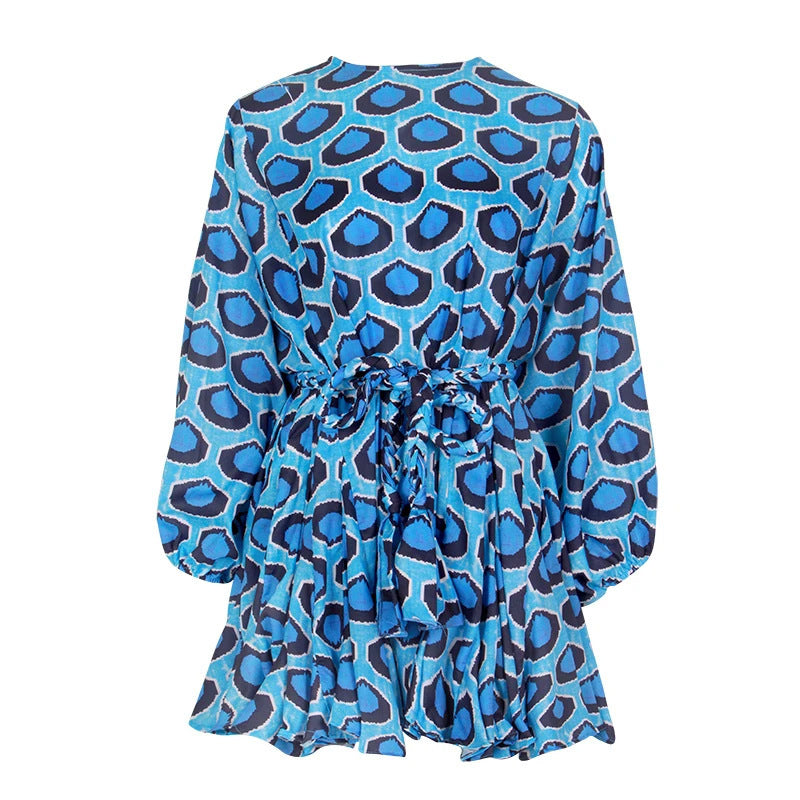 Enchanted Whimsy Lace-Up Lantern Sleeve Dress