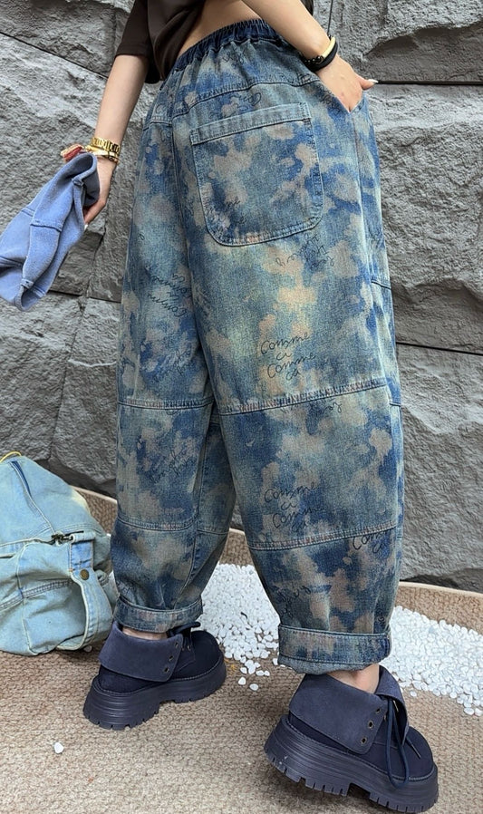 Jean à taille élastique avec coutures