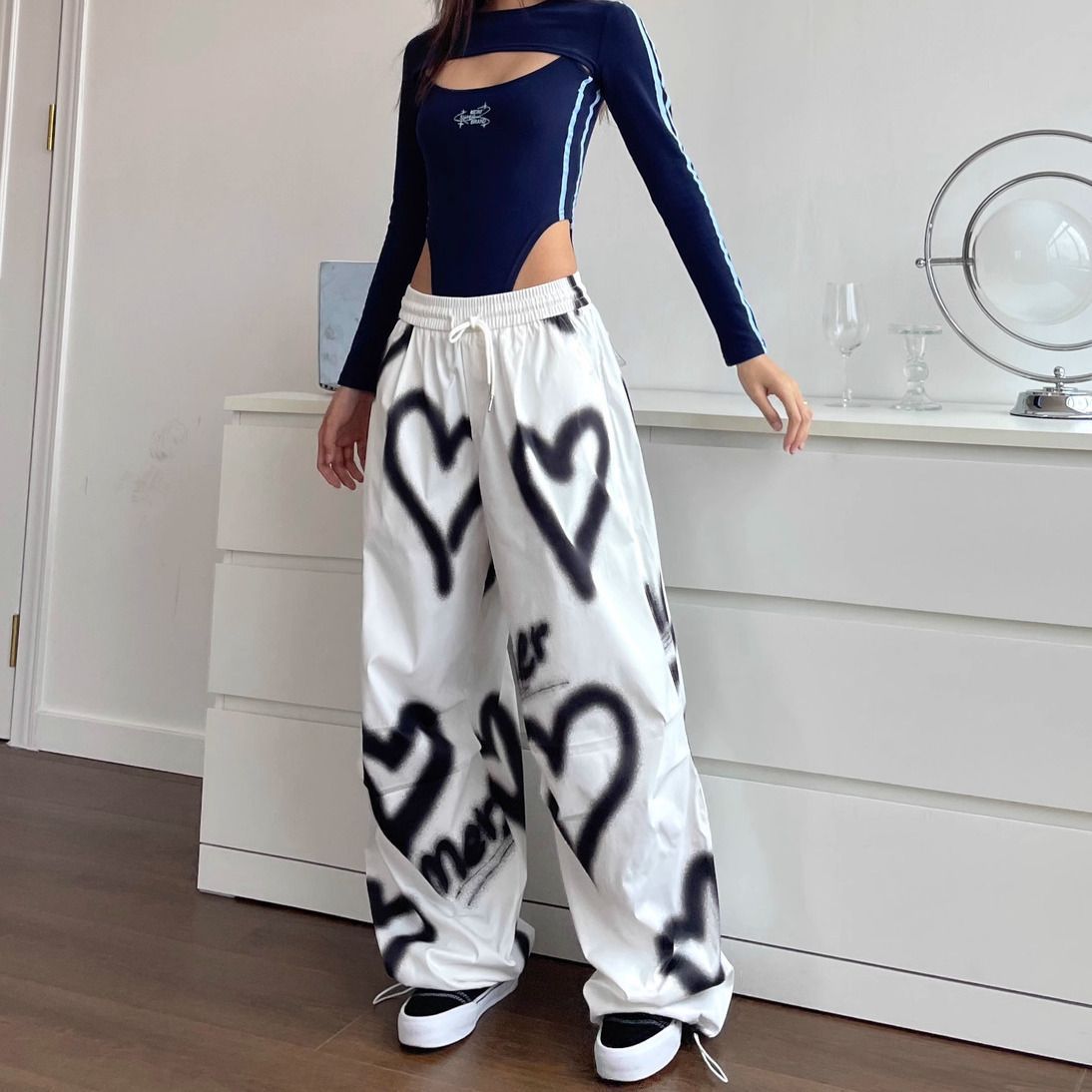 Love Yourself Graffiti Heart Wide-Leg Pants
