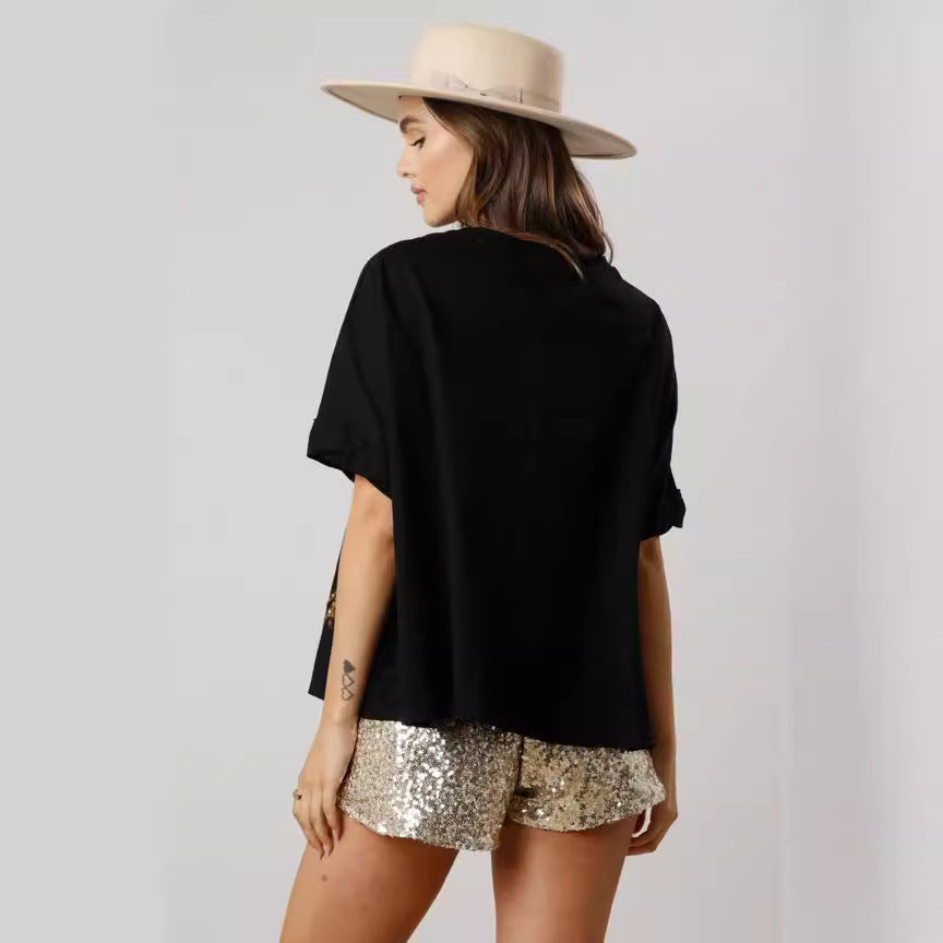 T-shirt décontracté à paillettes tigre