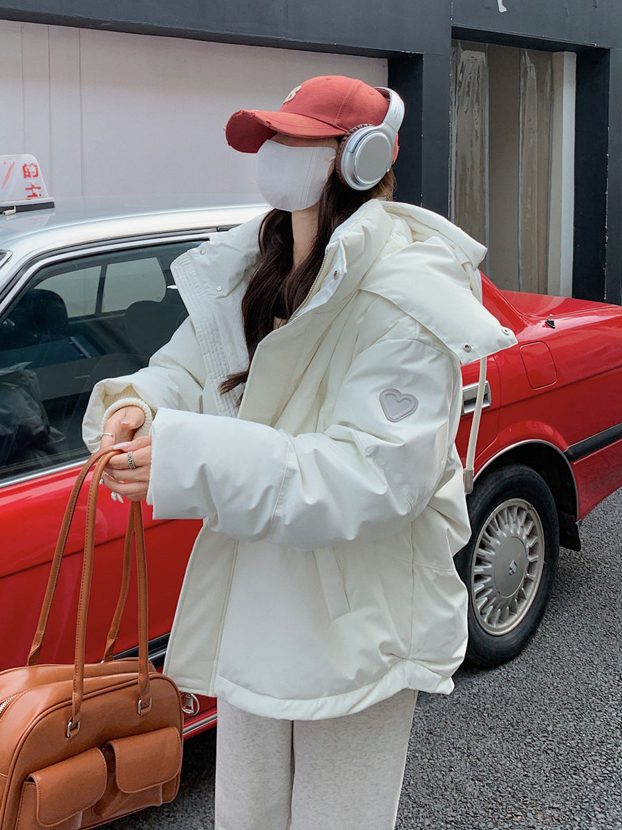 Gray With Heart Short Down Jacket