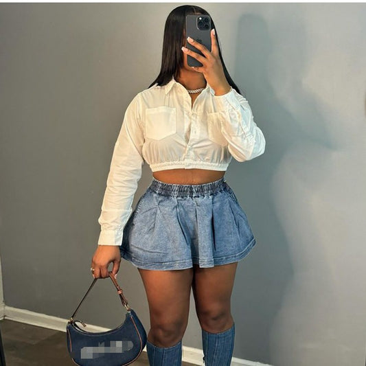 Callie Pleated Denim Mini Skirt