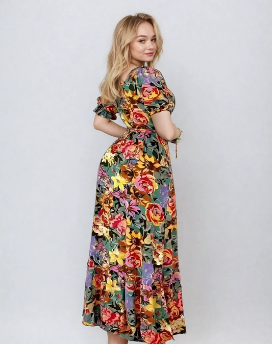 Botanical Whisper Lace-Up Maxi