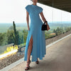Robe longue moulante fendue Blue Muse
