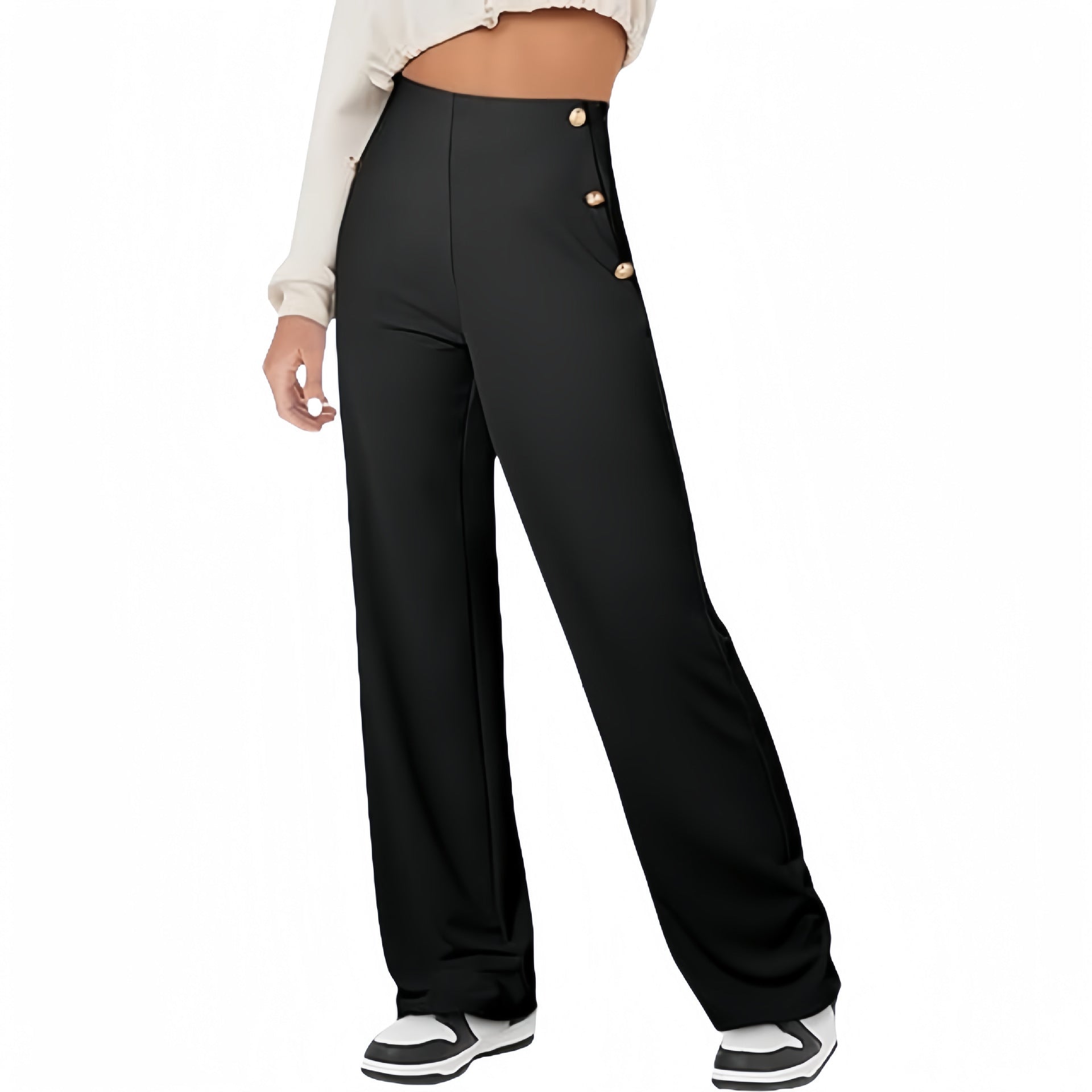 Pantalon droit à boutons taille haute