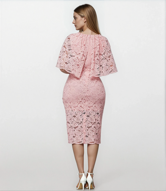 Divine Elegance Lace Cloak Midi Dress