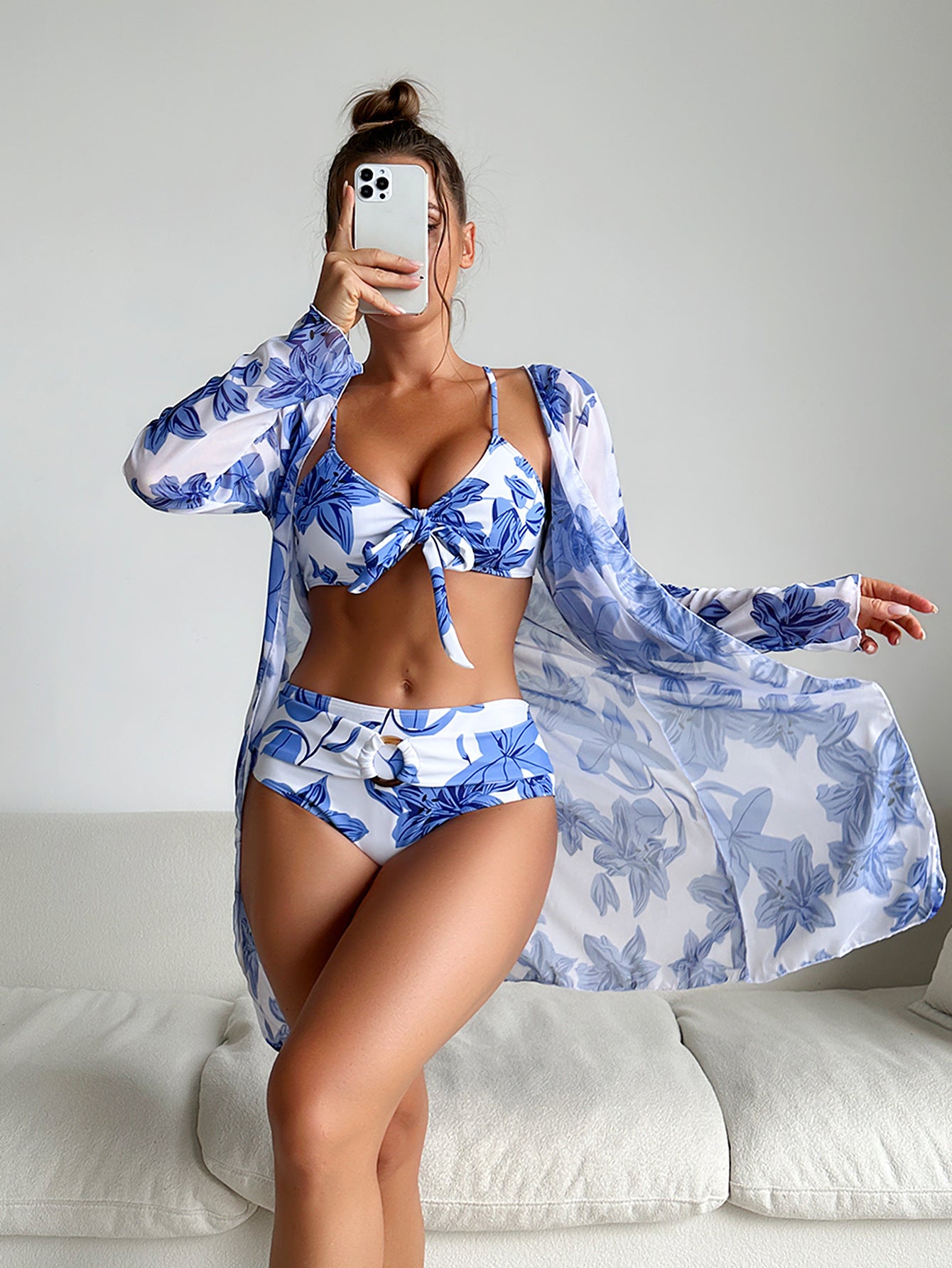 Fashion Multi-Color Printed Bikini Three-Piece Women’s Swimsuit Set