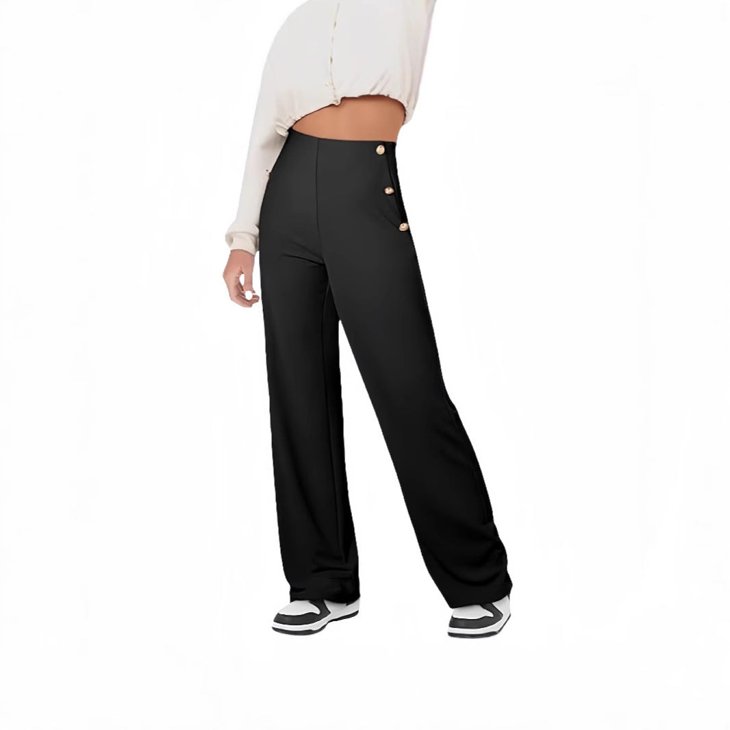 Pantalon droit à boutons taille haute