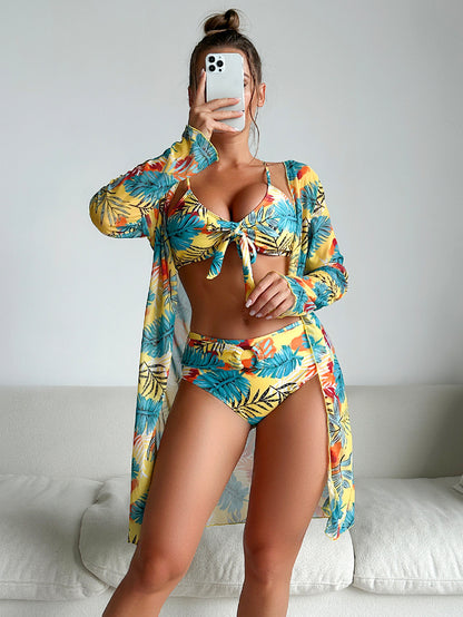 Fashion Multi-Color Printed Bikini Three-Piece Women’s Swimsuit Set