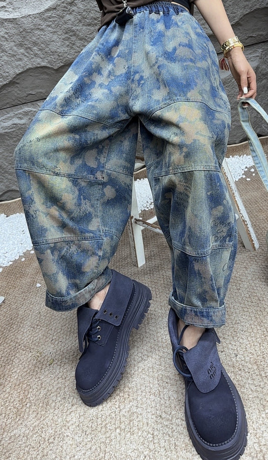 Jean à taille élastique avec coutures