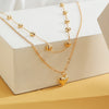 Double-Layer Heart Pendant Fine Chain Necklace for Women - Gold Color Multilayer Metal Fashion Jewelry