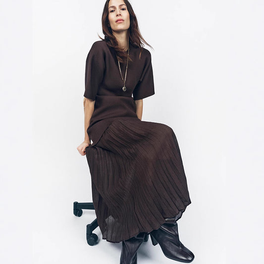 Cocoa Bloom Belted Patchwork Maxi"