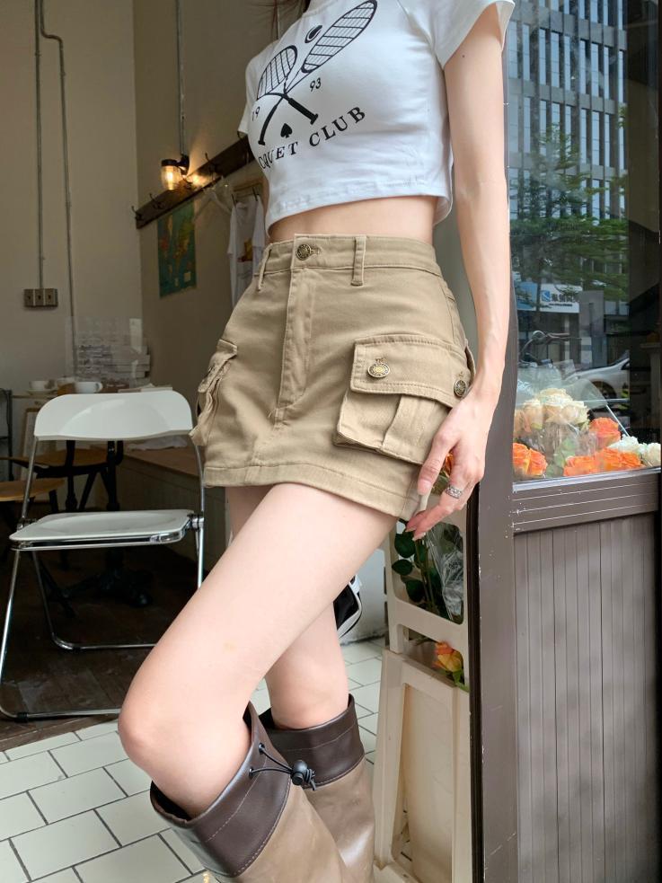 Khaki Cargo Pocket  Mini Skirt