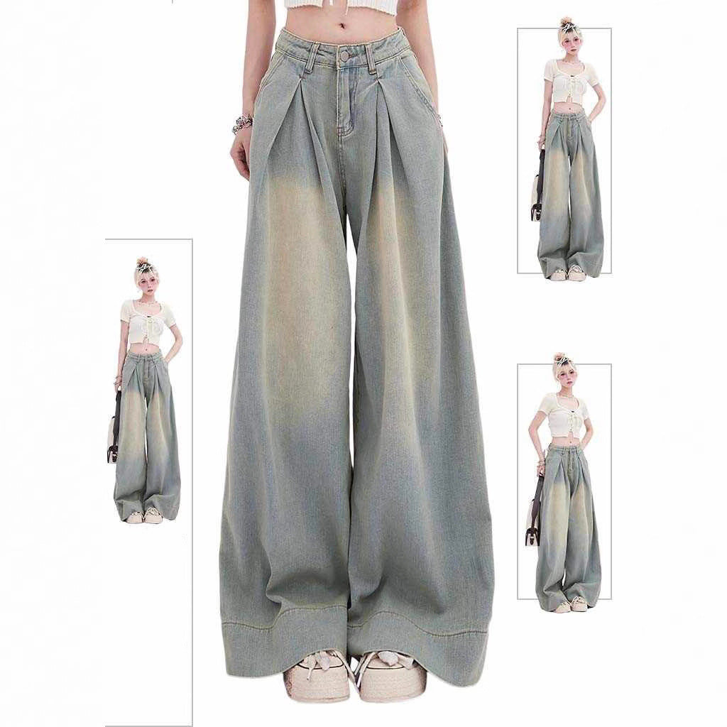 Vintage-Jeans mit Falten und weitem Bein 