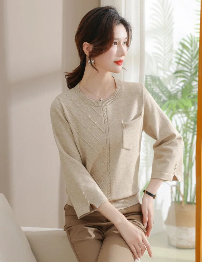 Pull léger en jacquard chic à perles