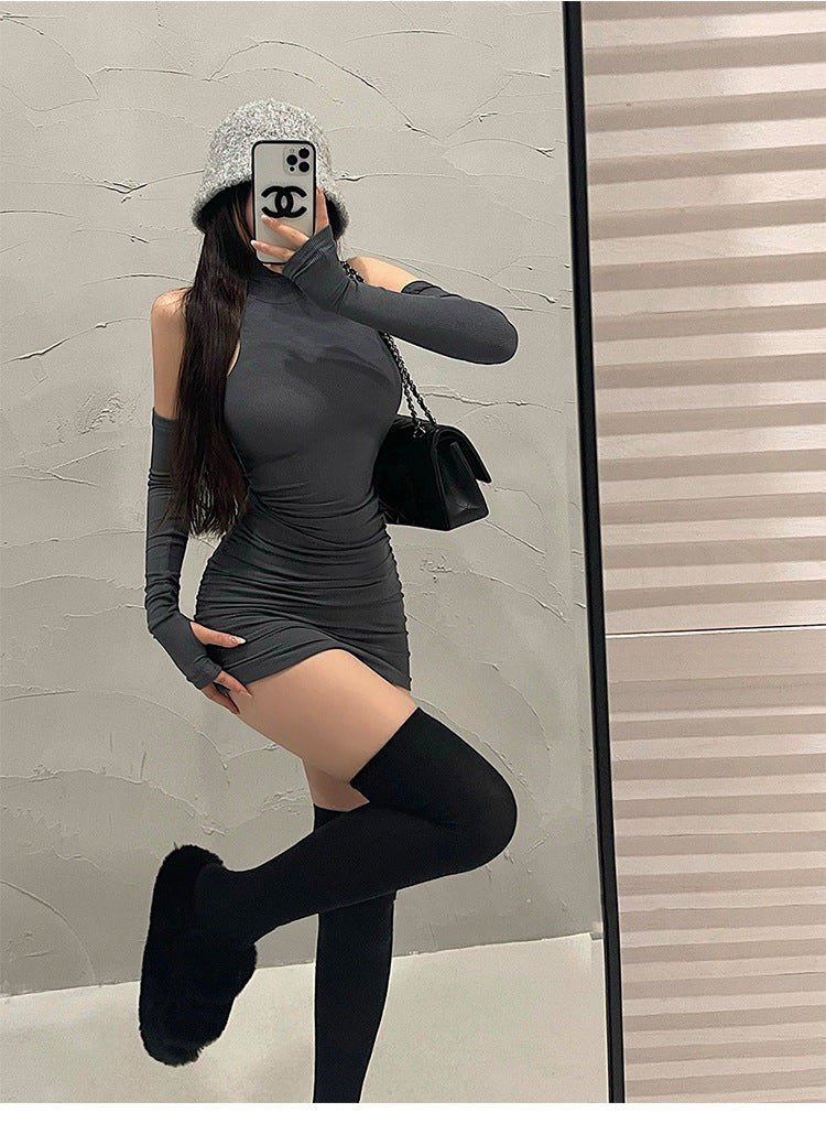 Enigma Halter Turtleneck Mini Dress