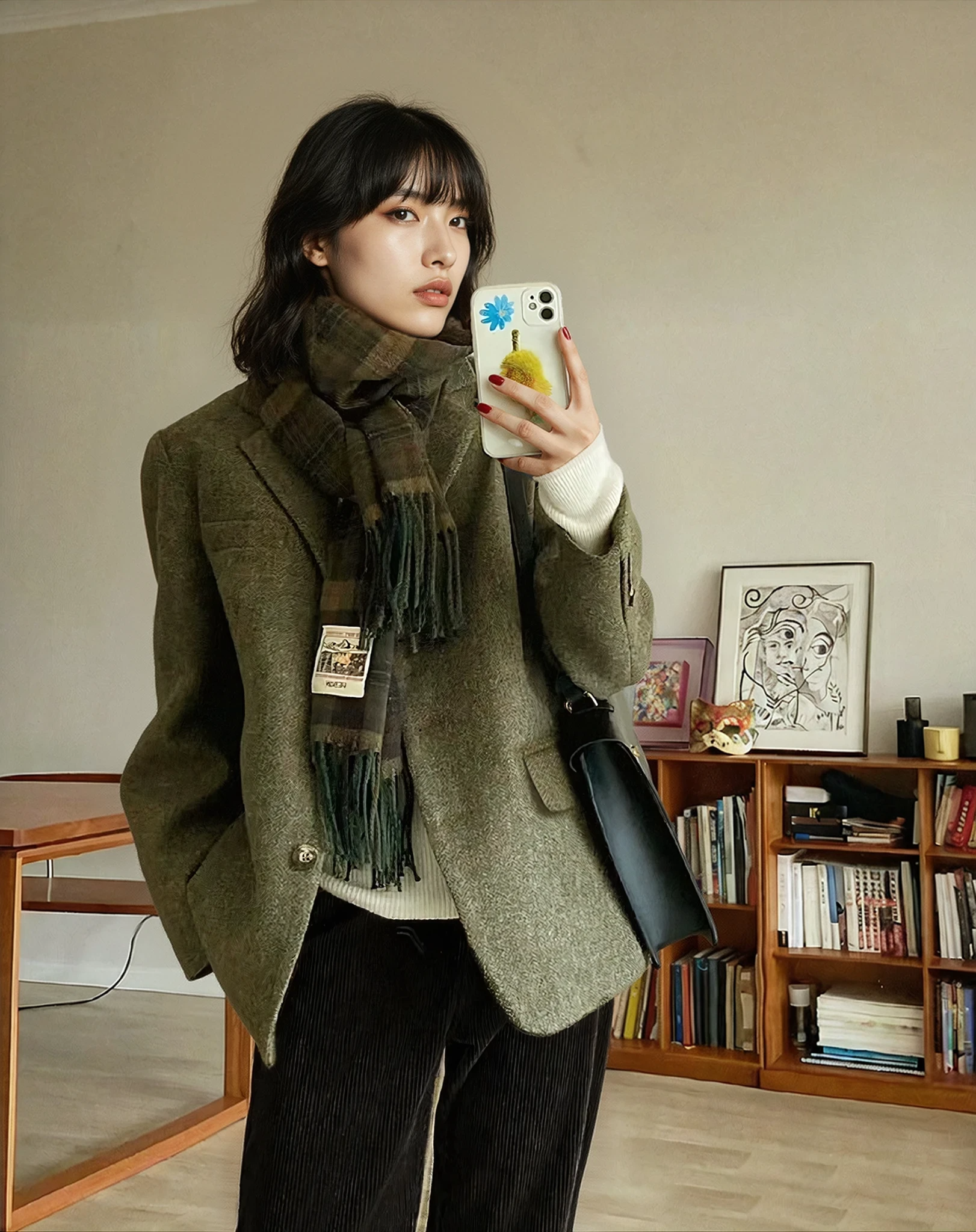 Blazer rétro en tweed à chevrons