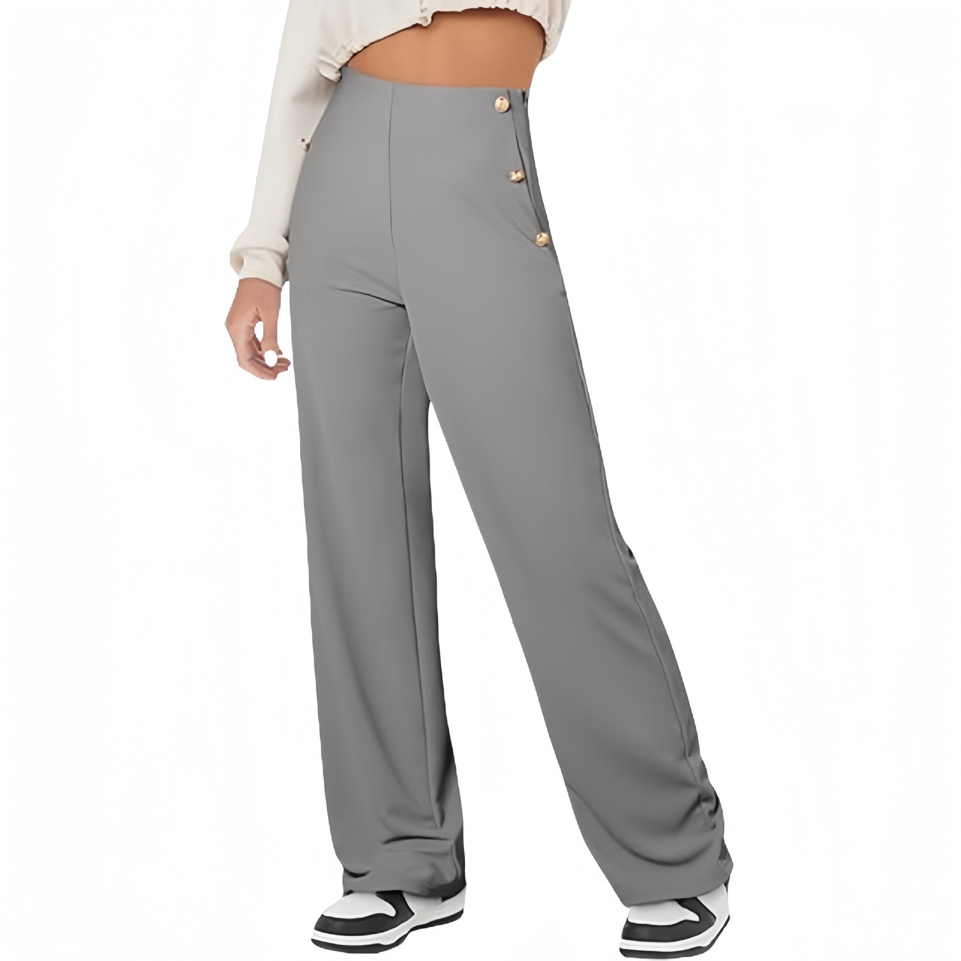 Pantalon droit à boutons taille haute