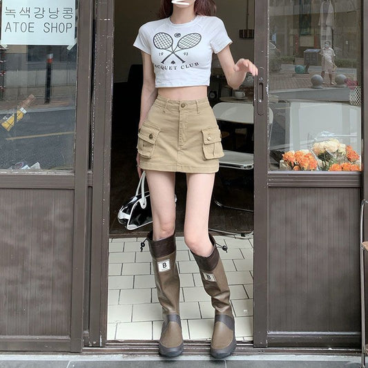 Khaki Cargo Pocket  Mini Skirt