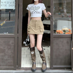 Khaki Cargo Pocket  Mini Skirt