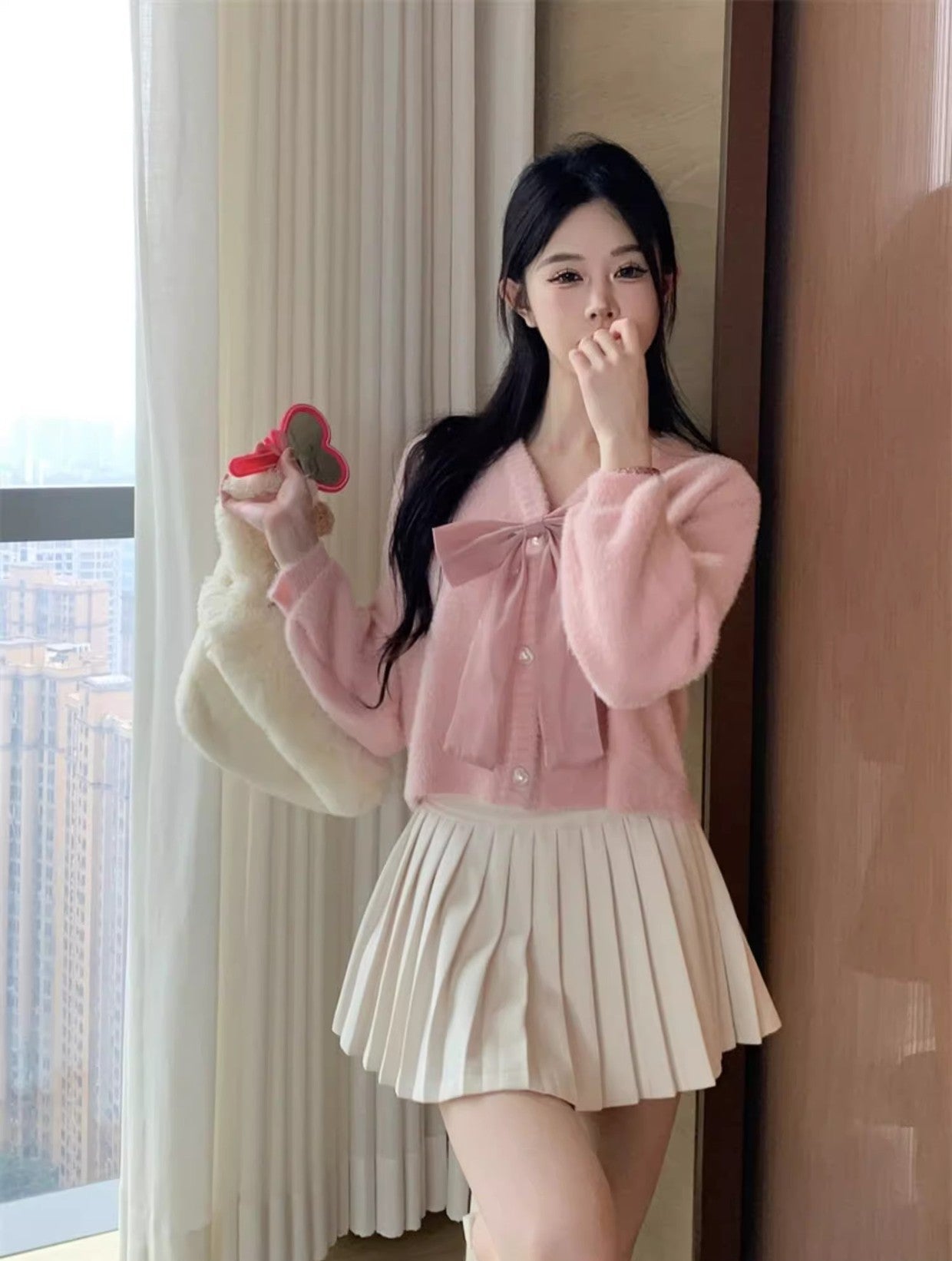 Blush Luxe – Faux Mink Bow Cardigan