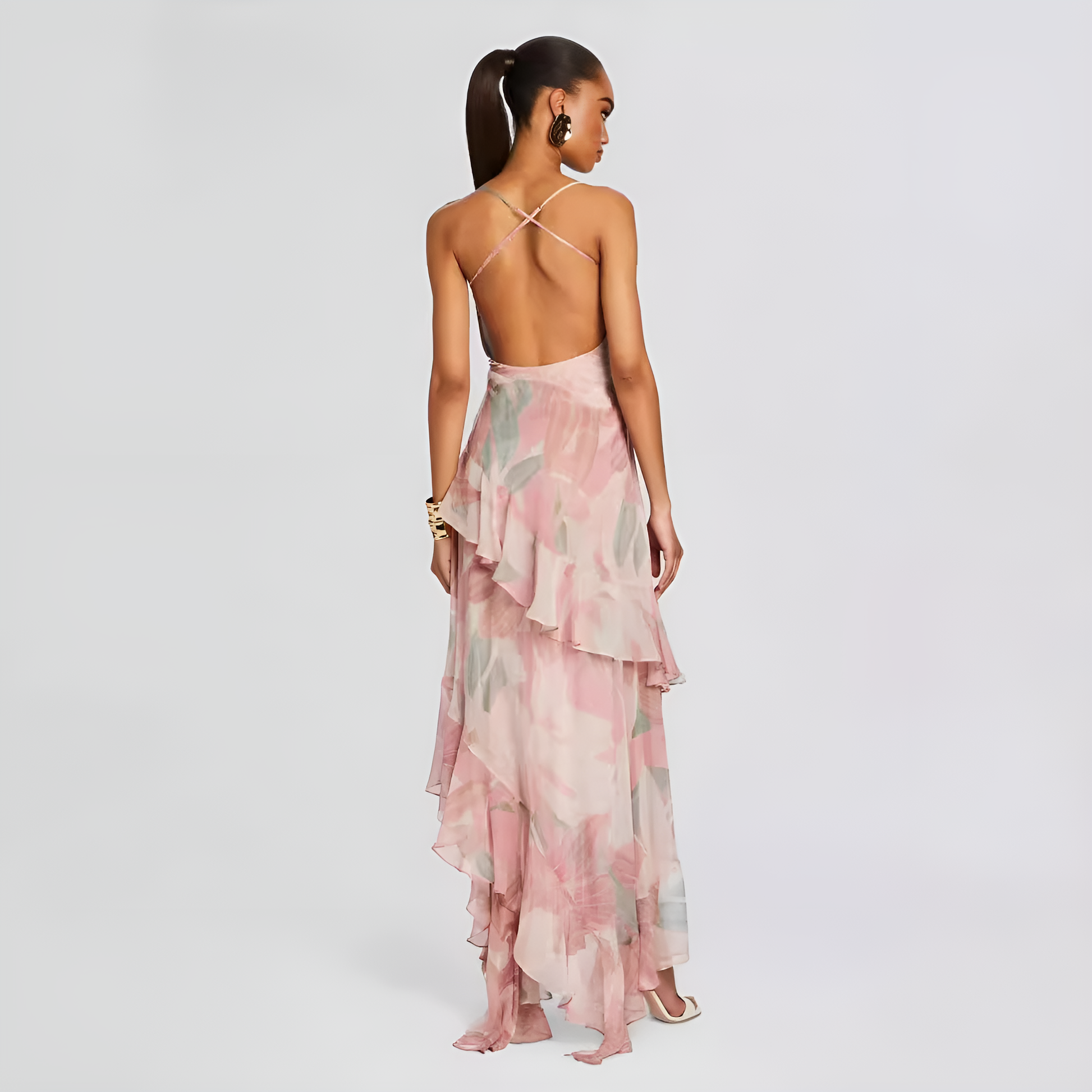 Blush Cascade Asymmetrical Dress