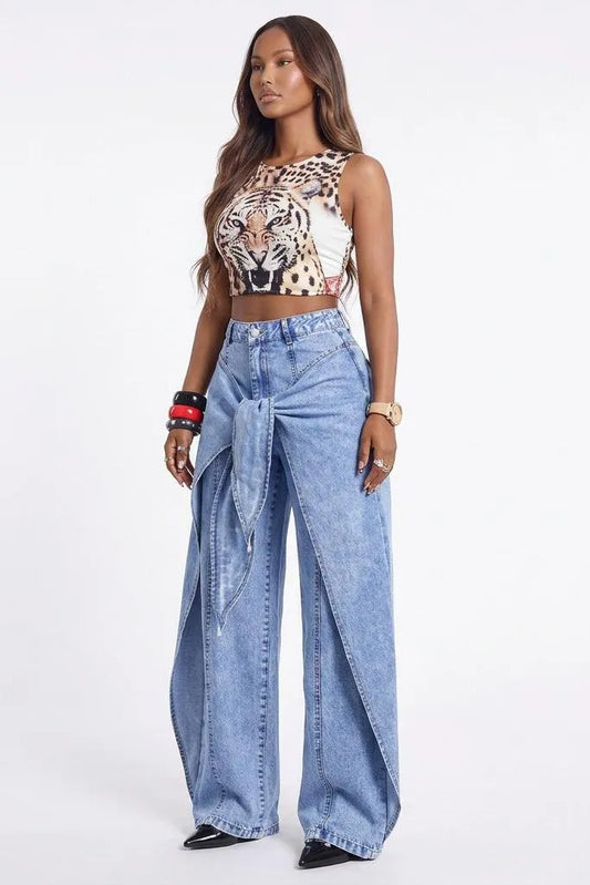 Off Script Draped-Front Wide-Leg Pants